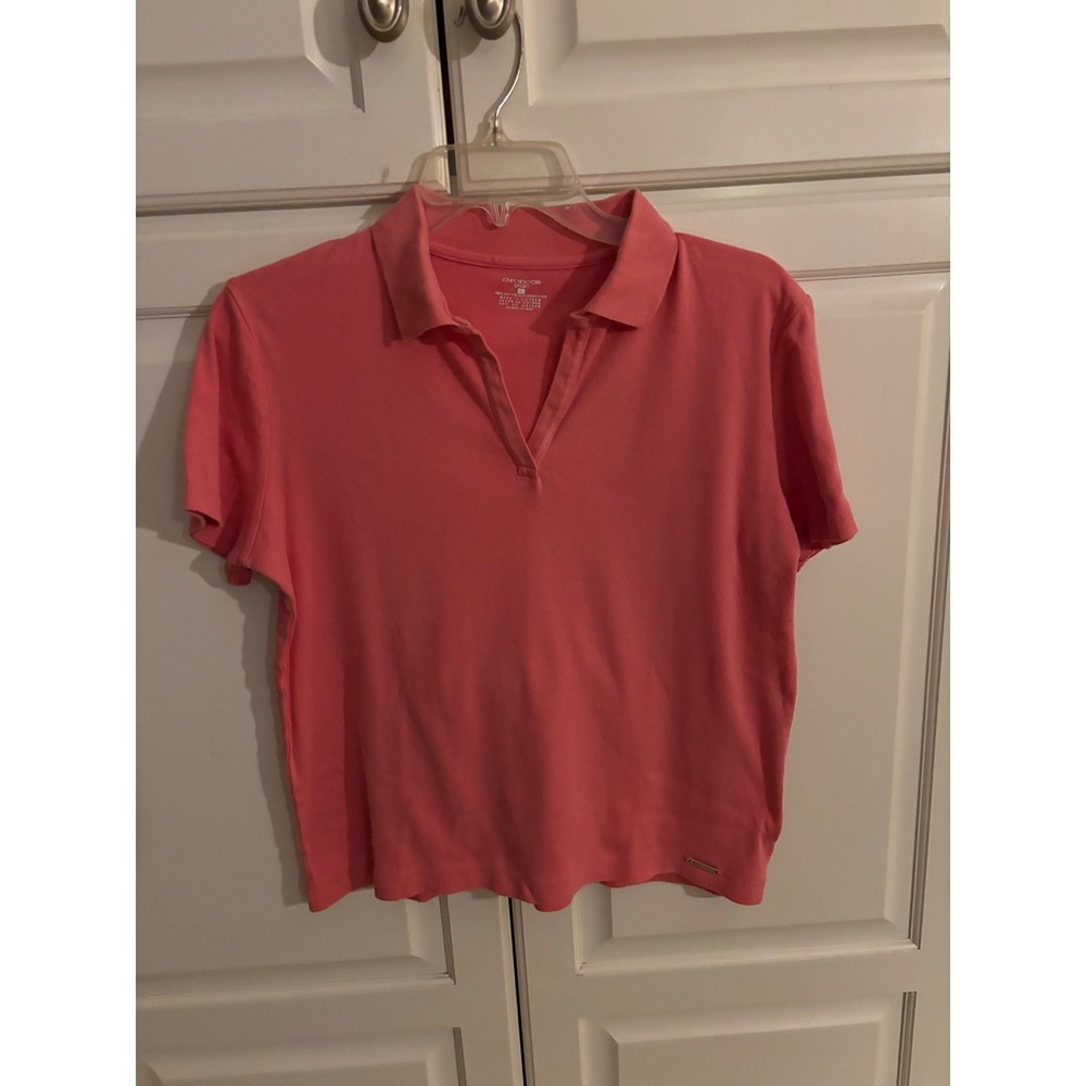 Jones New York Sport Coral Pink Short Sleeve Collared Polo Shirt Size L‎